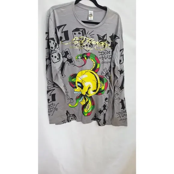 Vintage Ed Hardy Men's XL Skull Snake Graphic Long Sleeve Tee Y2K Streetwear - Picture 7 of 13